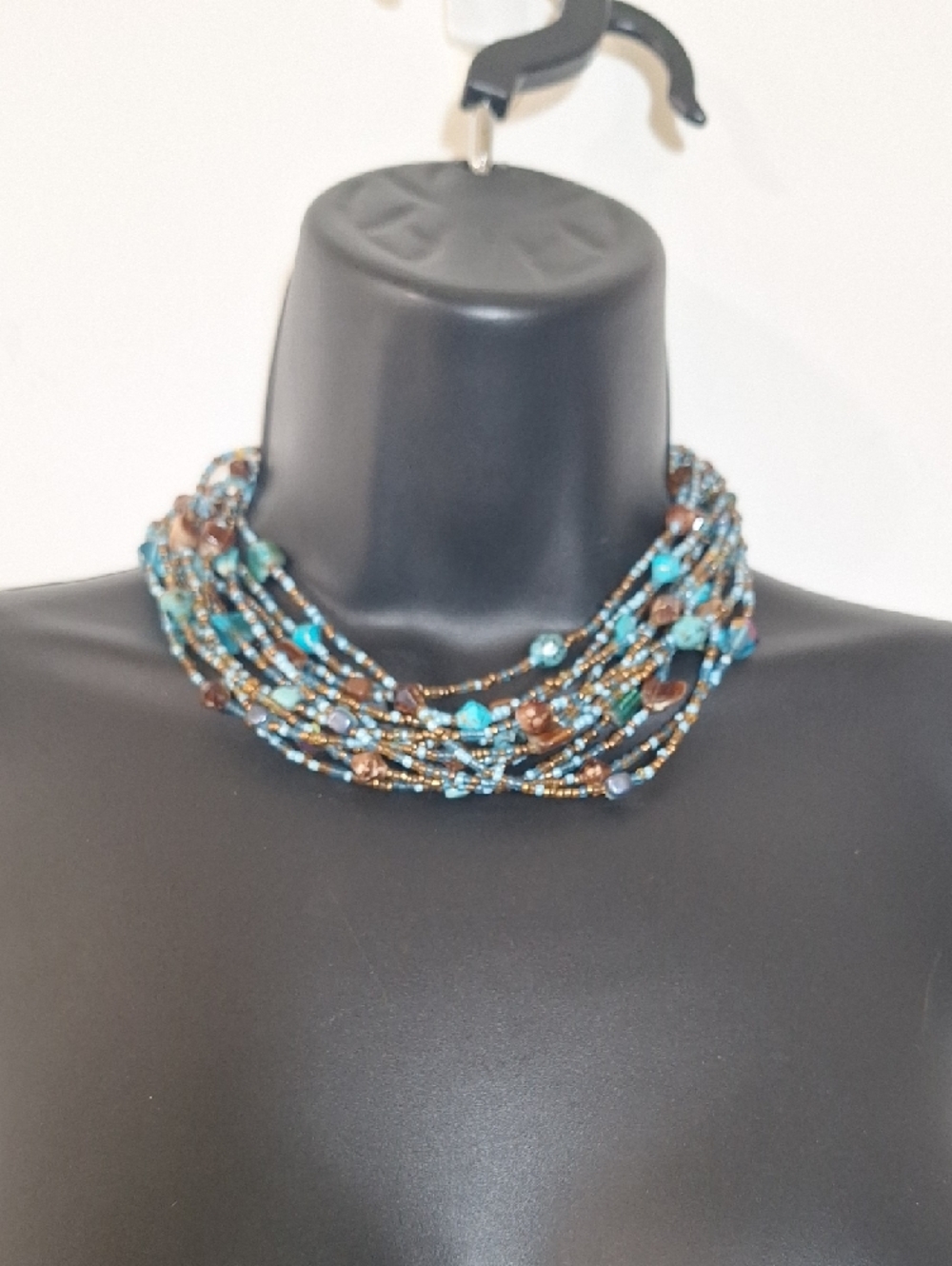 Multi-Strand Turquoise & Brown Beaded Necklace - Bohemian - Picture 5 of 12